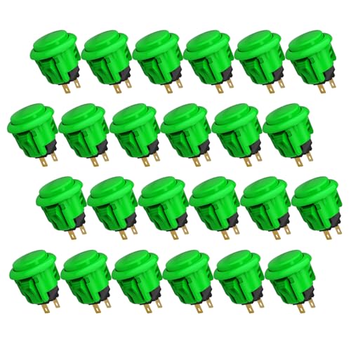 QANBA D-lite Arcade Button Original Buttons Snap-in Joystick Arcade Buttons for DIY Arcade Machines 24mm Push Button Switch(Boxed (24mm Green（EL05) 24 Pcs) - size: 24mm Green（EL05) 24 Pcs