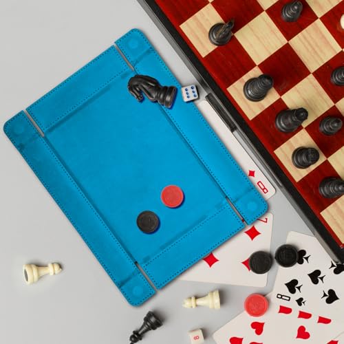 SIQUK Magnetic Folding Dice Tray Rectangle Dice Rolling Tray PU Leather Trays Foldable Holder Rolling Mat Storage Box for D&D RPG Games, Sky Blue - color: Sky Blue