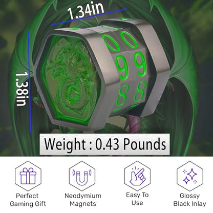 Metal MTG Life Counter, Life Counter MTG, Magic Life Counter Gift Box Packaging Suitable for Board Games, Card Games, Compatible with MTGs and TTRPG(Black Nickel_Green) - color: Black Nickel_green