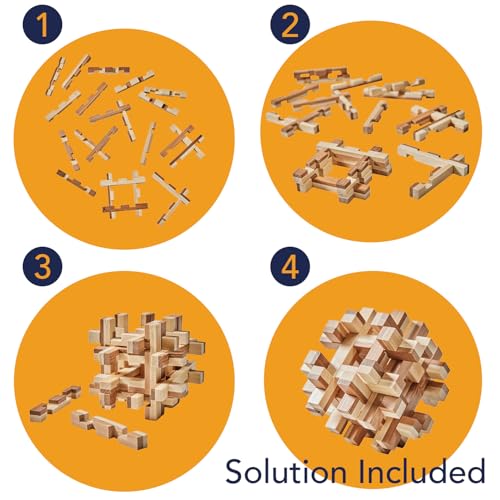 Bits and Pieces Wooden Brain Teaser Puzzle - Wood Cube Logic Puzzles, 3D Puzzles for Adults