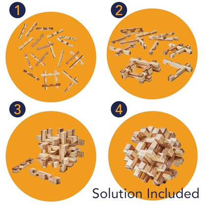 Bits and Pieces Wooden Brain Teaser Puzzle - Wood Cube Logic Puzzles, 3D Puzzles for Adults