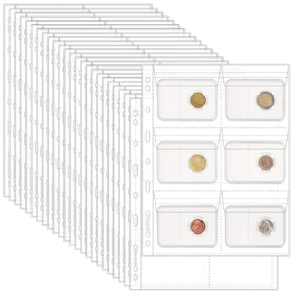 25 Sheets Coin Pocket Pages - 6 Pocket Standard 9-Hole 150 Pockets Inserts Collecting Sleeves for Coins [99mm X 93mm Each Pocket] CS0312506 - color: 6 Pocket(99mm X 93mm Each Pocket), size: 25 Sheets