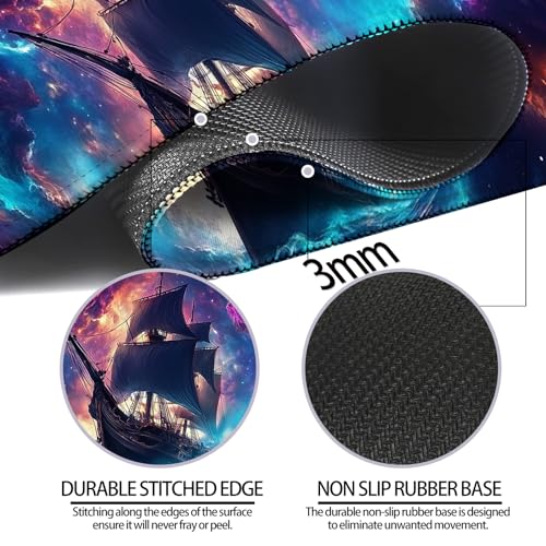 Fantasy Pirate Ship Gaming Desk Mat, Computer Keyboard Large Extended Long Mouse Pad for Office and Home, XL (W01) - color: W01