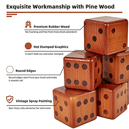 SpeedArmis Giant Wooden Yard Dice Set - Large Lawn yatzee Game with Scoreboard - Outdoor Beach Backyard Games for Teens Adults Family (Including Carry Bag)