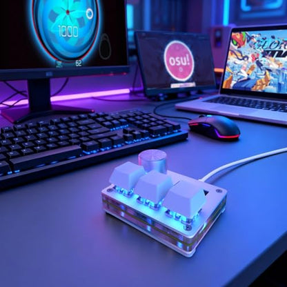 O3C Rapid Trigger Keyboard With Hall Magnetic Switch For OSU Geometry Dash | Rhythm Games,with Knob and Screen,Copy Paste,Shotcut,Macro Hotswap Mini Keypad Magnetic Linear Switches - color: White, size: Gateron KS-20 White Switch