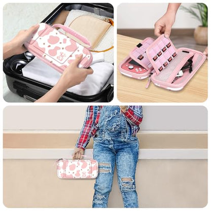 FINTIE Shockproof Carrying Case for Nintendo Switch Lite 2019 | Hard Shell Protective Cover, Portable Travel Storage Bag, Game Card / Micro SD Card Slots, Inner Pocket, strawberry cow - color: strawberry cow