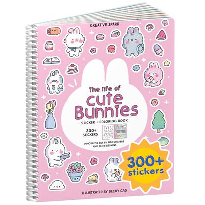 Life of Cute Bunnies 300+ Kids Sticker Book by Cupkin Toddler Airplane Travel Coloring Book, Easter Basket Stuffer, Road Trip Essentials, 8 Coloring Pages 8 Side by Side Scenes for Ages 2–8 Years - color: Bunnies