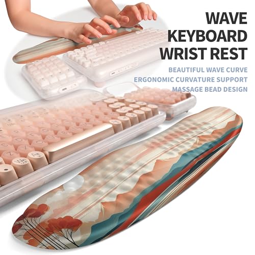2-in-1 Ergonomic Set, Wave Keyboard Wrist Rest and Massage Slope Mouse Pad Wrist Support, Rebound Memory Foam for Relieve Carpal Tunnel Syndrome and Wrist Pain (Landscape) - color: Landscape