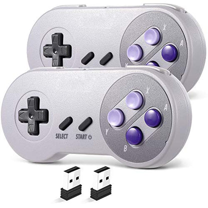 2 Pack Wireless USB SNES Controller for Windows PC, macOS (Purple/Gray) | (Rechargeable), (Plug and Play), (Ultra-Low Latency 2.4GHz USB Receiver), Compatible with Snes9X, OpenEmu Emulators, Linux - color: Gray/Purple