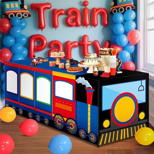 6 Ft Train Tablecloths Birthday Party Decorations Railroad Table Cover Washable Fabric Polyester Supplies Vehicles Rectangle Table Covers Protector for Transportation Birthday Party Decorations - style: Train