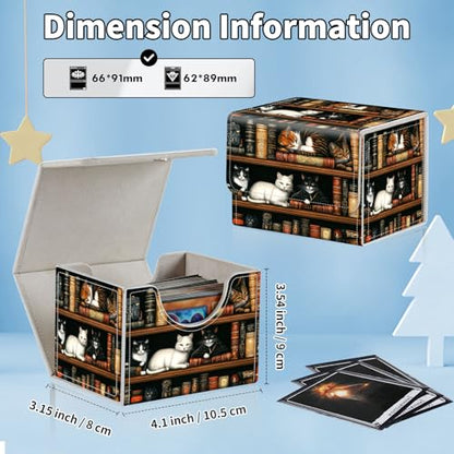 for MTG Commander Deck Box,Card Deck Box for Trading Yugioh MTG,Fits 100 Double Sleeved Cards,PU Leather Strong Magnet Case for Magic Commander TCG CCG,Cat Bookshelf - color: Cat Bookshelf