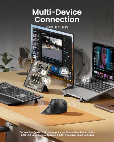 ProtoArc EM11 NL Wireless Ergonomic Vertical Mouse, Rechargeable, Black | 58° vertical design supports a natural wrist posture, connect 3 devices via Bluetooth/2.4G USB-A, 500mAh USB-C rechargeable. - color: Black