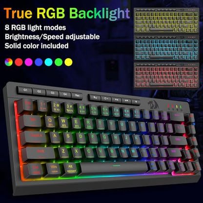 Redragon Wireless Gaming Keyboard, RGB Backlit, Portable 60% Design, Black | Bluetooth/2.4GHz/USB-C Wired, Mini Quiet Macro Membrane Keyboard, Rechargeable 4000mAh Battery, Anti-Ghosting for Win/MAC - color: Black