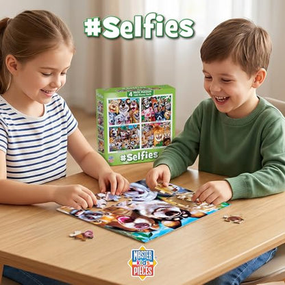 MasterPieces – Jigsaw Puzzle Set for Kids 6+ Years, 4-Pack of 100 Pieces, Educational and Fun Game, Silly Animals Collection, Gift Idea for Children, 8" x 10" - style: Selfies