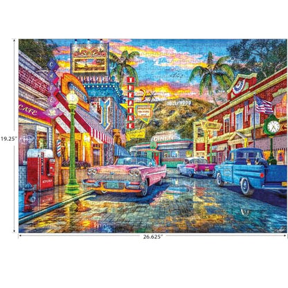 RoseArt - Back to The Past - 1950'S Hollywood Street - 1000 Piece Jigsaw Puzzle for Adults - style: 1950s Hollywood Street