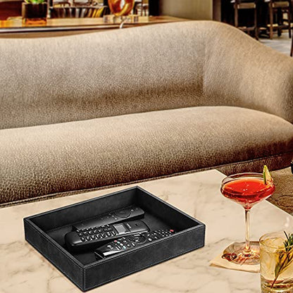 SITHON Valet Tray Desk Organizer PU Leather Catchall | Bedside Vanity Tray Nightstand Caddy Coin Box Key Jewelry Storage Organizer, Graduation, Black - color: *Black