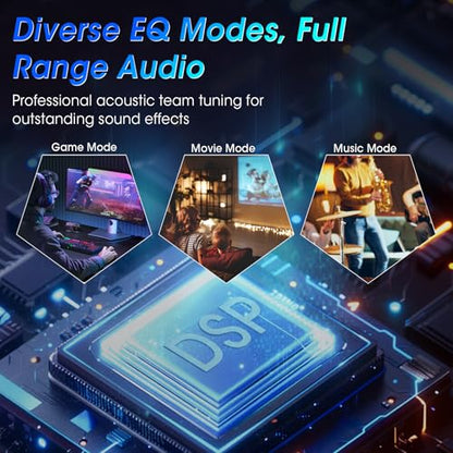 Computer Gaming Speakers, 50W Active Desktop Speakers with Infinity Mirror 3D Tunnel RGB (8 Modes), Bluetooth 5.3, AUX in, Headphone Out & Type-C Input, 3 EQ Modes, AC Powered for PC/Laptop/TV