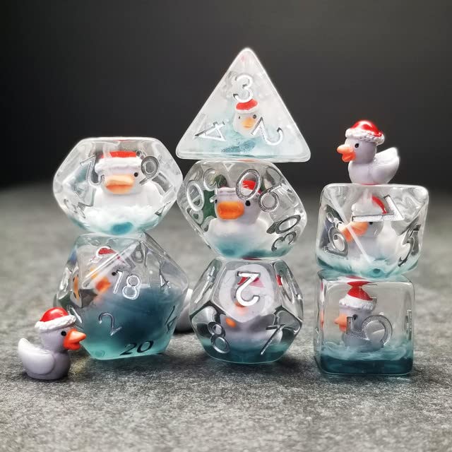 Sage's Portal Animal Familiars Resin DND Dice Set Polyhedral Dice Set for Dungeons and Dragons RPG Pathfinder Tabletop TTRPG (Festivus Duck) - color: Festivus Duck, style: Dice Set Only