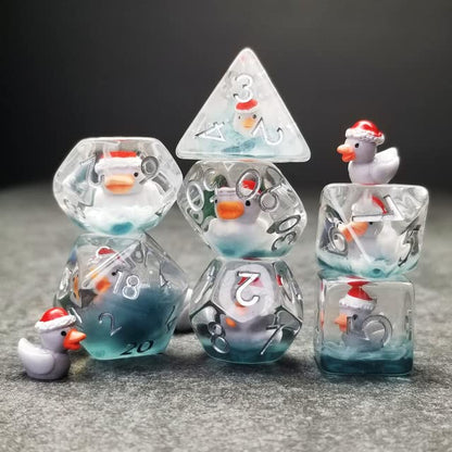 Sage's Portal Animal Familiars Resin DND Dice Set Polyhedral Dice Set for Dungeons and Dragons RPG Pathfinder Tabletop TTRPG (Festivus Duck) - color: Festivus Duck, style: Dice Set Only