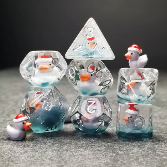 Sage's Portal Animal Familiars Resin DND Dice Set Polyhedral Dice Set for Dungeons and Dragons RPG Pathfinder Tabletop TTRPG (Festivus Duck) - color: Festivus Duck, style: Dice Set Only