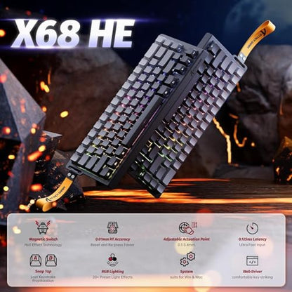 ATTACK SHARK X68HE 60% Wired RT 8K Keyboard and Wireless R1 Mouse-Moonlight | Adjustable Actuation,Hall Effect Mechanical Magnetic Switch,Coiled Cable,USB C/2.4Ghz/BT Ultralight 18K DPI Mice for PC Gamer - color: Moonlight, size: Keyboard Mouse