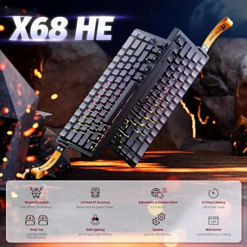 ATTACK SHARK X68 HE RT Mechanical Gaming Keyboard 60% Wired TKL-Moonlight | Adjustable Actuation,Hall Effect Magnetic Switch,8KHz Polling Rate,RGB Backlit,Top Mount,Side Printed Keycap for PC Mac Gamer - color: Moonlight, size: Keyboard