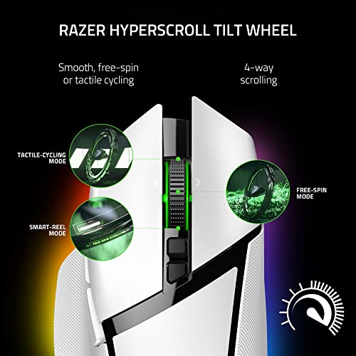 Razer Basilisk V3 Pro Customizable Wireless Gaming Mouse: Fast Optical Switches Gen-3 - HyperScroll Tilt Wheel - Chroma RGB - 11 Programmable Buttons - Focus Pro 30K Optical Sensor - White - color: White