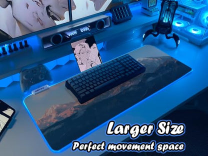 JMIYAV White RGB Gaming Mouse Pad 31.5x12 Inch PC XL Large Extended Glowing Led Light Up Desk Pad Non-Slip Rubber Base Computer Cute Mousepad Mat Desk Accessories Gaming Setup 93-802 - color: Ember Peaks