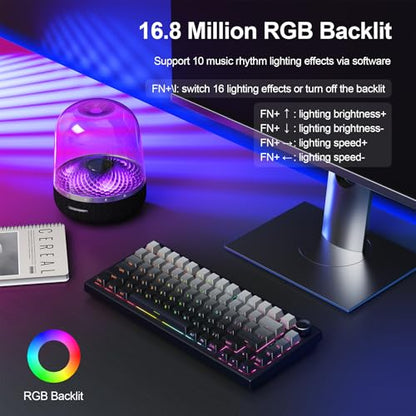 Gurjot Wireless Mechanical Keyboard, 75% Hot Swappable Custom Keyboard with Knob,PBT Keycaps,BT5.0/2.4GHz/USB-C,RGB Backlit, Mechanical Gaming Keyboards for PC/Tablet/PS/Xbox - color: Black gradient gray