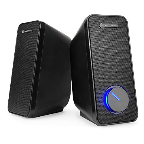 GOgroove Computer Speakers for Desktop and Laptop - USB Speakers for Desktop Computer with Loud and Clear 2-Way Drivers for 32W of Power and Bass, Built-in Headphone & AUX Input Ports, LED Volume Knob