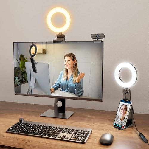 Evershop Ring Light for Laptop Desk Clip On,Small Computer Video Conference Lighting with Stand for Phone/Webcam/Monitor,5" Portable Mini LED Selfie Light Desktop for Zoom Meeting/Video Call/Recording - size: 1Pack-Black