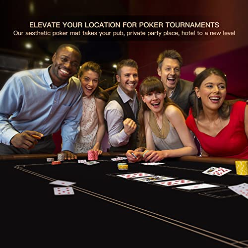 YUZPKRSI Texas Hold'em Poker Mat, 6 Players Poker Table Mat Water Repellent, Portable Poker Table Top Topper with Thicken Carrying Bags for Poker Games, Blackjack, Casino, 47 x 24 Inch - color: 47 X 24 Inch Black