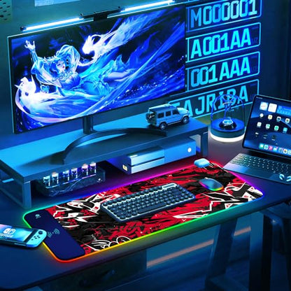 ToLuLu RGB Gaming 5/7.5/10/15W 10 Light Modes Wireless Charging Mouse Pad, LED Mouse Pad Computer Keyboard Mat Mousepad, 800x300x4MM Extended Large Desk Mat for Gaming, MacBook, Laptop, PC,Red Black - color: Red Black