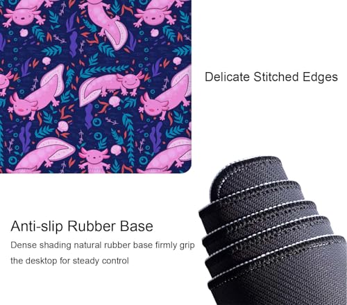 Axolotl Large Gaming Desk Mat - 31.5x11.8 inches Extended XL Big Cute Mouse Pad Waterproof with Non-Slip Base and Stitched Edges for Computer Keyboard - color: Axolotl