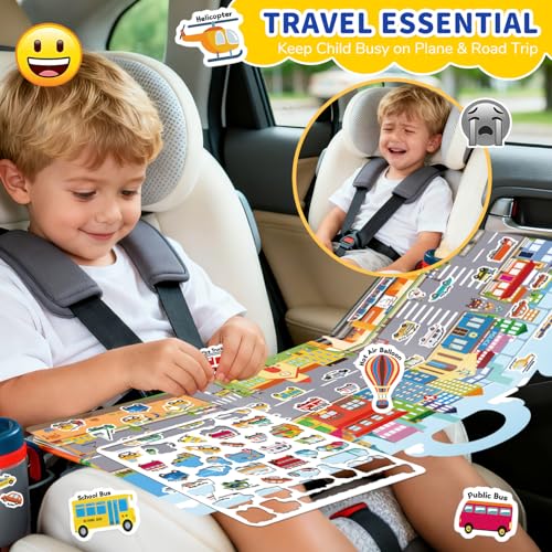 6 Sets Reusable Sticker Book for Toddlers 3-6, Jelly Stickers Book for Kids, Travel Sticker Activity Toys for Childs 3 4 5 6 Years Girls & Boys Best Gifts