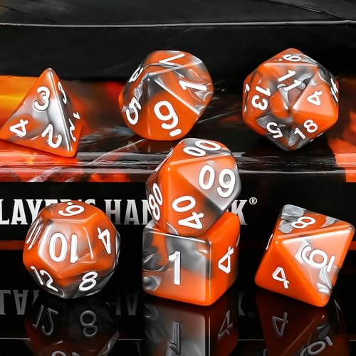 QMAY DND Dice Set -D&D Polyhedral Dice (7 Pcs) for Dungeons and Dragons (Candy Orange and Black) - color: Candy Orange and Black