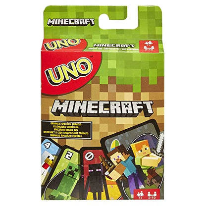 Mattel Games UNO Minecraft Card Game for Kids, Adults, Families & Parties, Deck & Special Rule Inspired by the Video Game, 2 to 10 Players | Video Game-Themed Deck with Favorite Characters & Special Rule for Kids, Teens and Family Night, FPD61