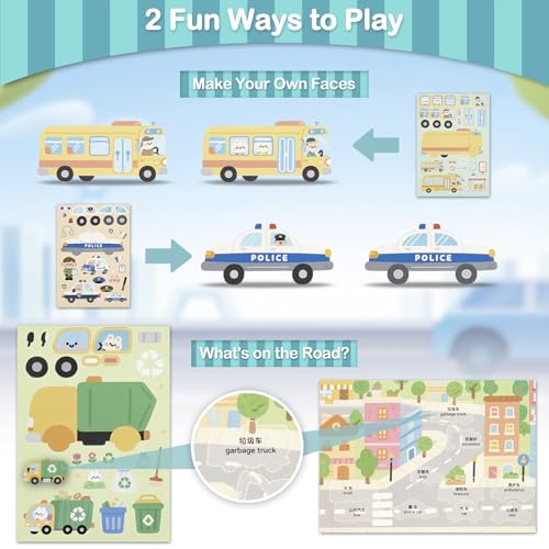 Vehicle Stickers for Toddlers and Kids, 10 Transportation Stickers and a Scene Card, Make Your Own Police Car, Ambulance, Fire Truck Decals, Goodie Bag Stuffers, Boy Toys, Construction Party Favors - style: Car