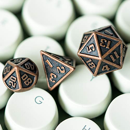 UDIXI 10mm Mini Metal DND Dice Set, Small Metal Dice for D&D (Copper) | 7-Pieces, Lightweight, Velvet Drawstring Bag, for Dungeons and Dragons Role Playing Games Tabletop Games - color: Mini-copper(10mm)