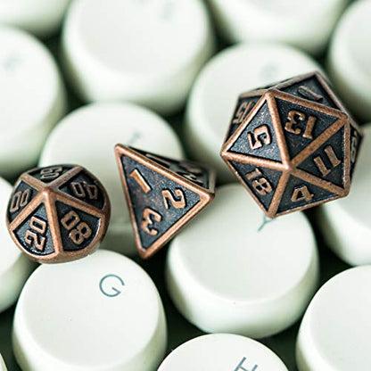 UDIXI 10mm Mini Metal DND Dice Set, Small Metal Dice for D&D (Copper) | 7-Pieces, Lightweight, Velvet Drawstring Bag, for Dungeons and Dragons Role Playing Games Tabletop Games - color: Mini-copper(10mm)