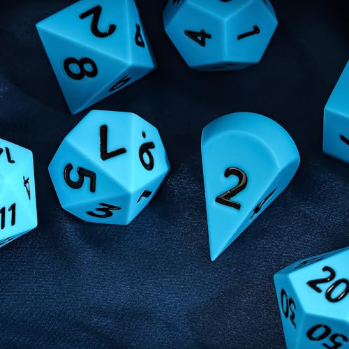 7-Piece Jumbo Silicone DND Dice Set, 25mm Oversized D&D Dice | Round Edges Soft Perfect Bouncer Compatible with Dungeons and Dragons RPG Bar Pub Club Party Games - color: Blue W/Black Numbers