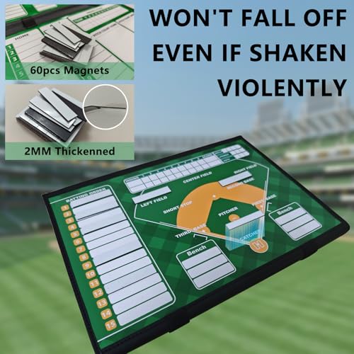 Magnetic Baseball Lineup Board for Dugout, 60 Magnets Coaching Clipboard with Dry Erase & Waterproof Bag – Dugout Organizer for Youth Baseball & Softball Coaches - style: Baseball