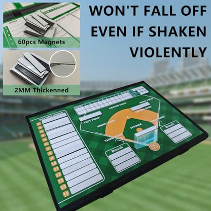 Magnetic Baseball Lineup Board for Dugout, 60 Magnets Coaching Clipboard with Dry Erase & Waterproof Bag – Dugout Organizer for Youth Baseball & Softball Coaches - style: Baseball