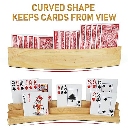LotFancy Playing Card Holders for Kids Adults Seniors, Set of 4, 3-Tier Curved Wooden Card Holder for Family Card Game Night, Canasta, Bridge, Poker Parties, Hands Free - style: 4-Pack