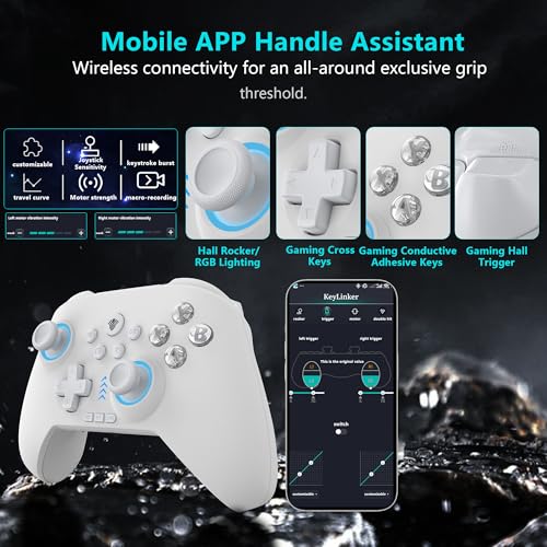 YUYIU Wireless Gaming Controller for PC, Switch, Steam Deck, Android, iOS | Bluetooth Controller with Hall Effect Joystick/RGB/1000Hz/Turbo/Macro/800mAh Battery/6-Axis Gyro/Vibration (White) - color: White