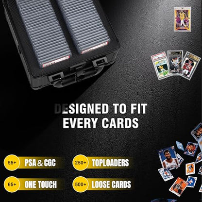 Graded Card Storage Box – Aluminum Alloy Trading Cards Case Holds 55+ Graded Cards, Sports Card Storage Box with Lock, Fits PSA, CSG, BGS (Small Black) - color: 2 Row-Black