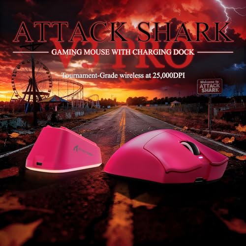 MAMBASNAKE ATTACK SHARK V3 PRO 62g Superlight Wireless Gaming Mouse,RGB Magnetic Charging Dock,BK52820 Tri-Mode BT/2.4G Wireless/Wired Mouse,25000DPI,500mAh,5 Programmable Buttons for Pc/Mac,Berry Red - color: Berry Red
