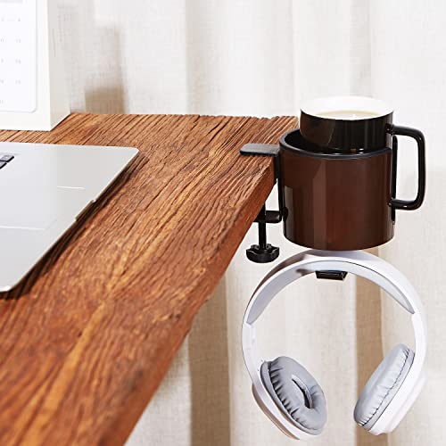 GUNKING Luxury 2-in-1 Anti-Spill Cup Holder with Under Desk Headphone Hanger (Coffee Brown) - color: COFFEE BROWN
