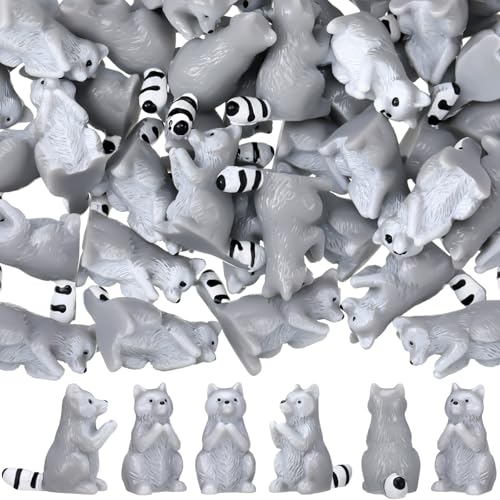 Seenelling 50 Pcs Mini Raccoon Figurine Bulk Resin Miniature Tiny Animals Figures Small Little Cute Raccoon Home Decor for Cabin Lodge Rustic Cake Toppers Desktop Home Decor(Stand) - style: Stand
