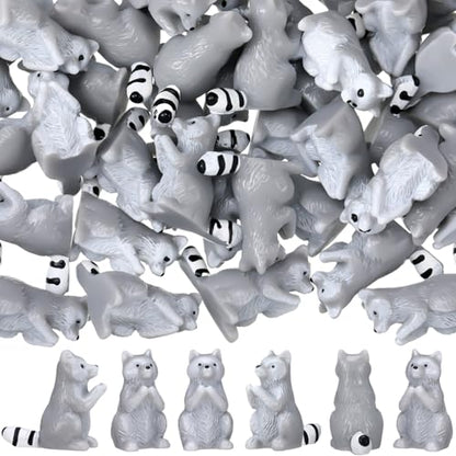 Seenelling 50 Pcs Mini Raccoon Figurine Bulk Resin Miniature Tiny Animals Figures Small Little Cute Raccoon Home Decor for Cabin Lodge Rustic Cake Toppers Desktop Home Decor(Stand) - style: Stand